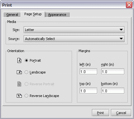 Servoy Client print preview print dialog page setup tab