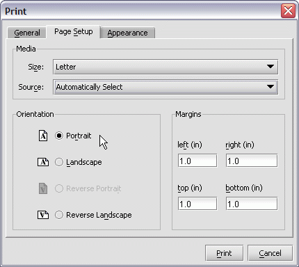Servoy Client print preview print dialog page setup orientation